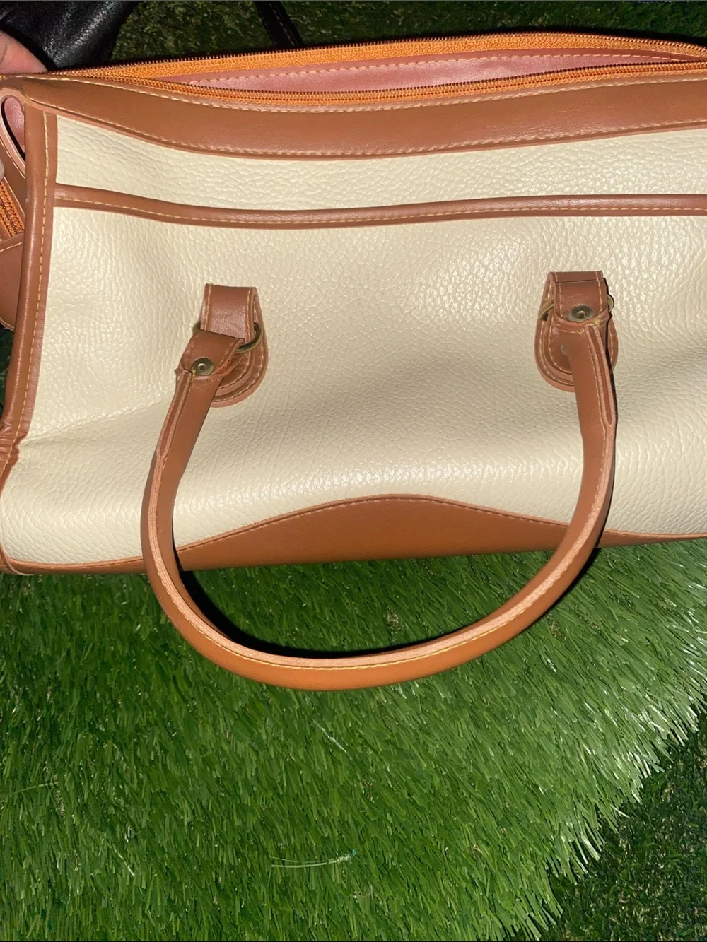 Dooney & Bourke White and Brown Leather-Trim Satchel